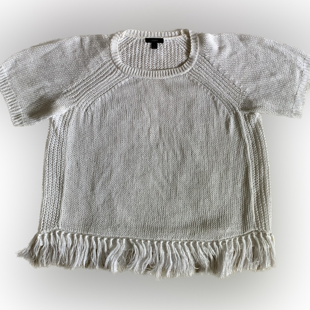 Jcrew fringed short sleeve sweater
